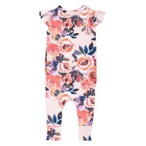 Posh Peanut Dusk Rose Ruffled Capsleeve Romper